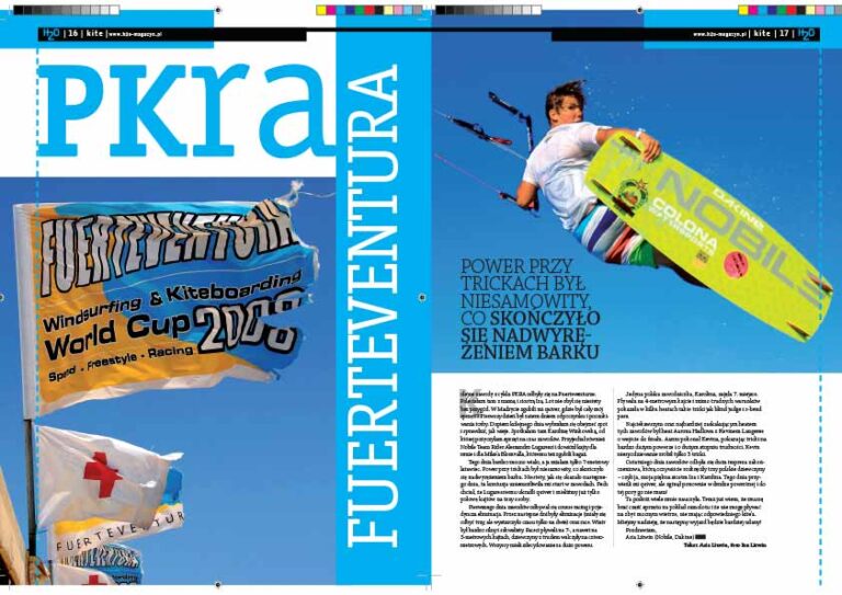 Artykuł o zawodach kitesurfingowych PKRA na Fuertaventura autorstwa Asi Litwin opublikowany w magazynie H2O w 2008 roku